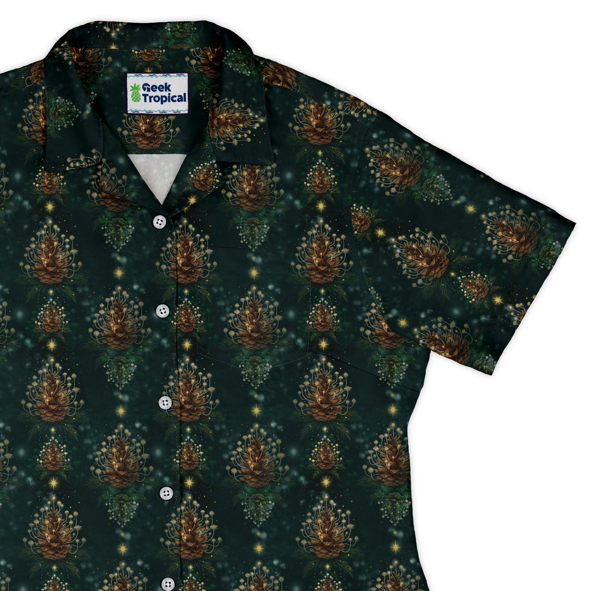 Candlelight Pine Cone Curvy Button Up Shirt womens top right