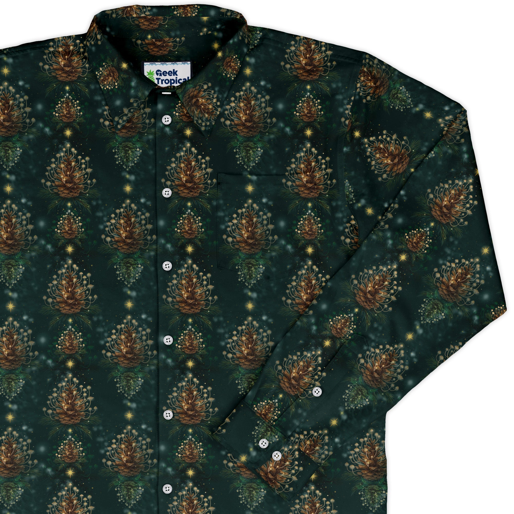 Candlelight Pine Cone Long Sleeve Button Up Shirt cover