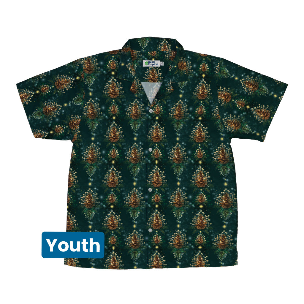 Candlelight Pine Cone Youth Hawaiian Shirt Front