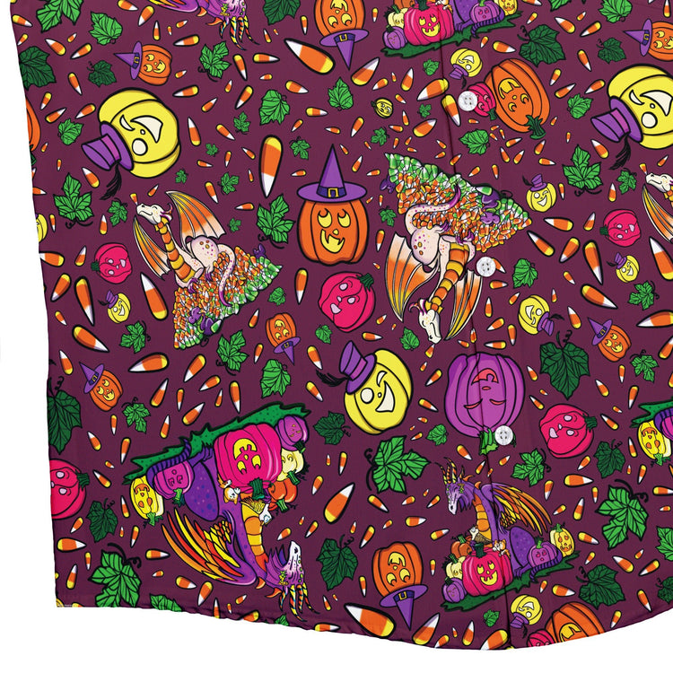 Candy Corn Dragon Button Up Shirt Geek Nerd adult sizing Designed by Rose Khan Fantasy Prints