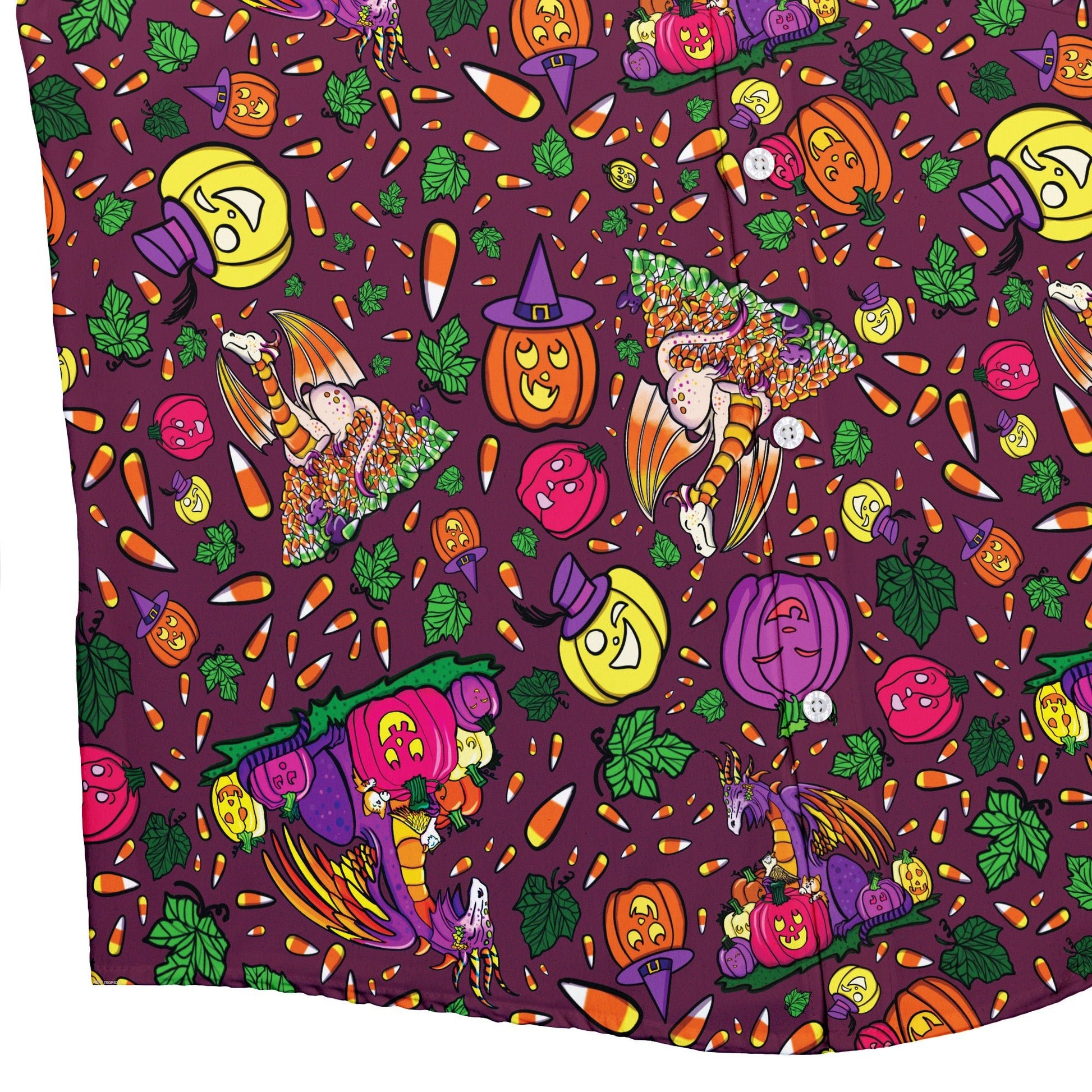 Candy Corn Dragon Button Up Shirt Geek Nerd adult sizing Designed by Rose Khan Fantasy Prints