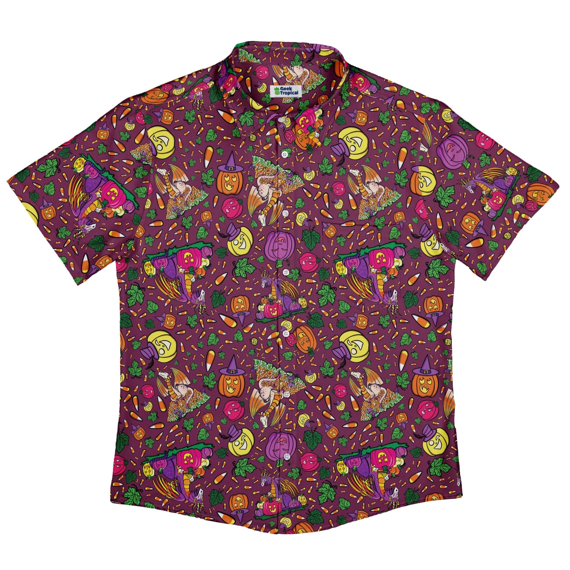 Candy Corn Dragon Button Up Shirt Geek Nerd adult sizing Designed by Rose Khan Fantasy Prints
