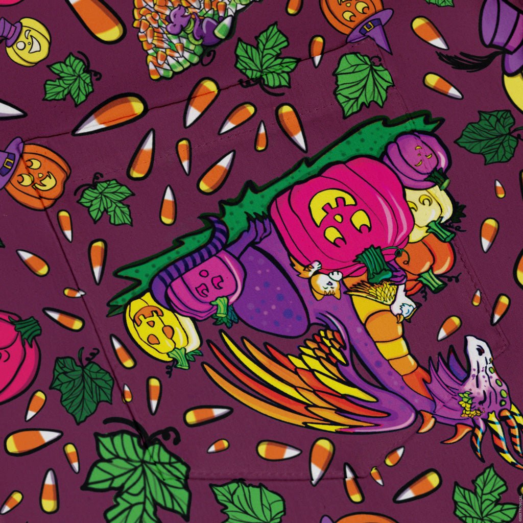 Candy Corn Dragon Button Up Shirt Geek Nerd adult sizing Designed by Rose Khan Fantasy Prints