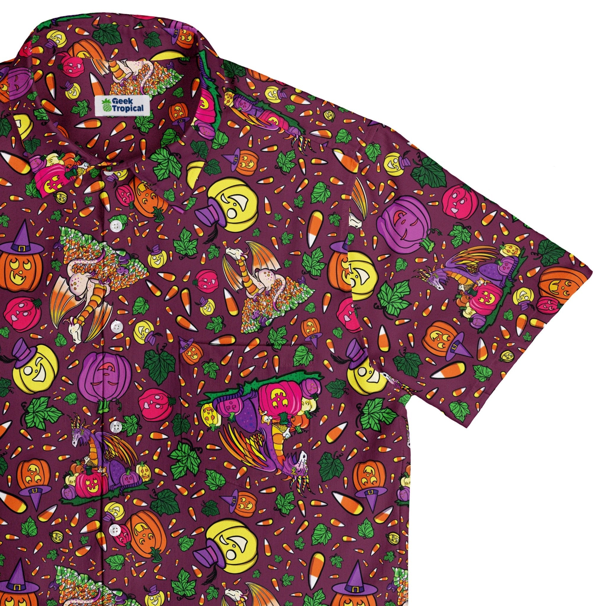 Candy Corn Dragon Button Up Shirt Geek Nerd adult sizing Designed by Rose Khan Fantasy Prints