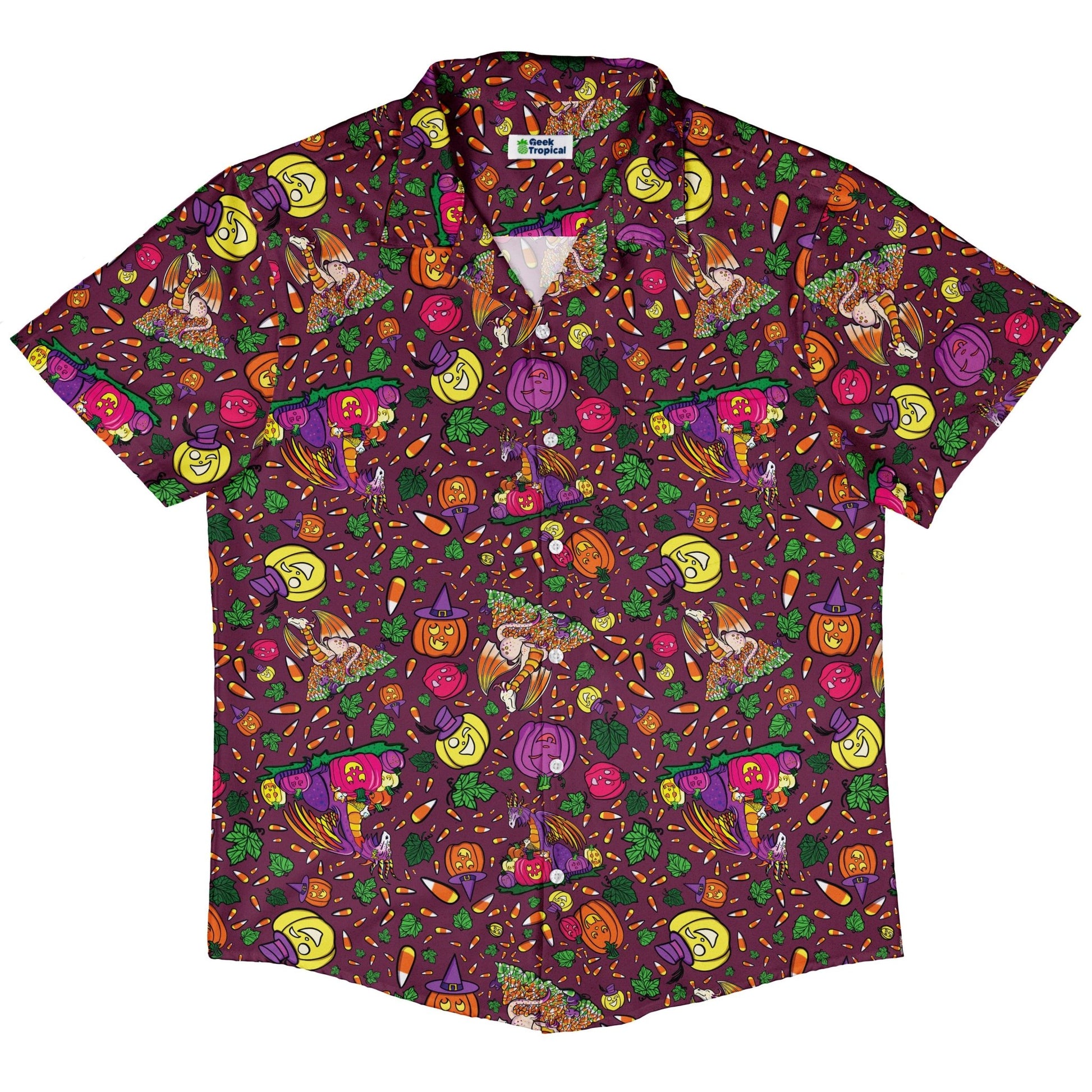 Candy Corn Dragon Button Up Shirt Geek Nerd adult sizing Designed by Rose Khan Fantasy Prints