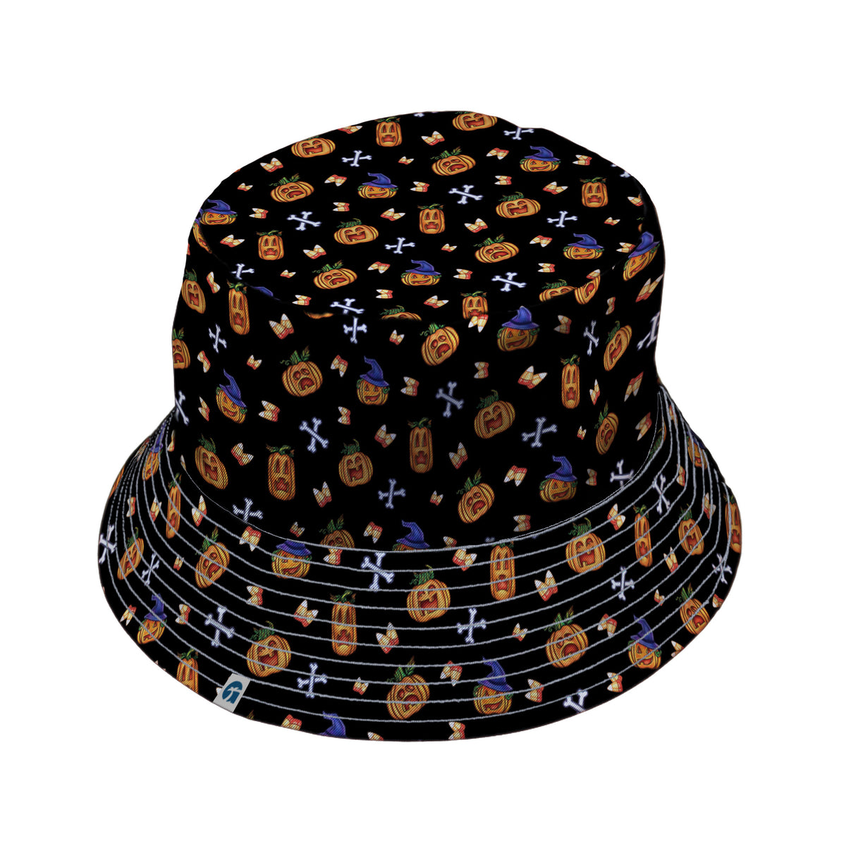 Candy Corn Pumpkins Bucket Hat Gray Stitching