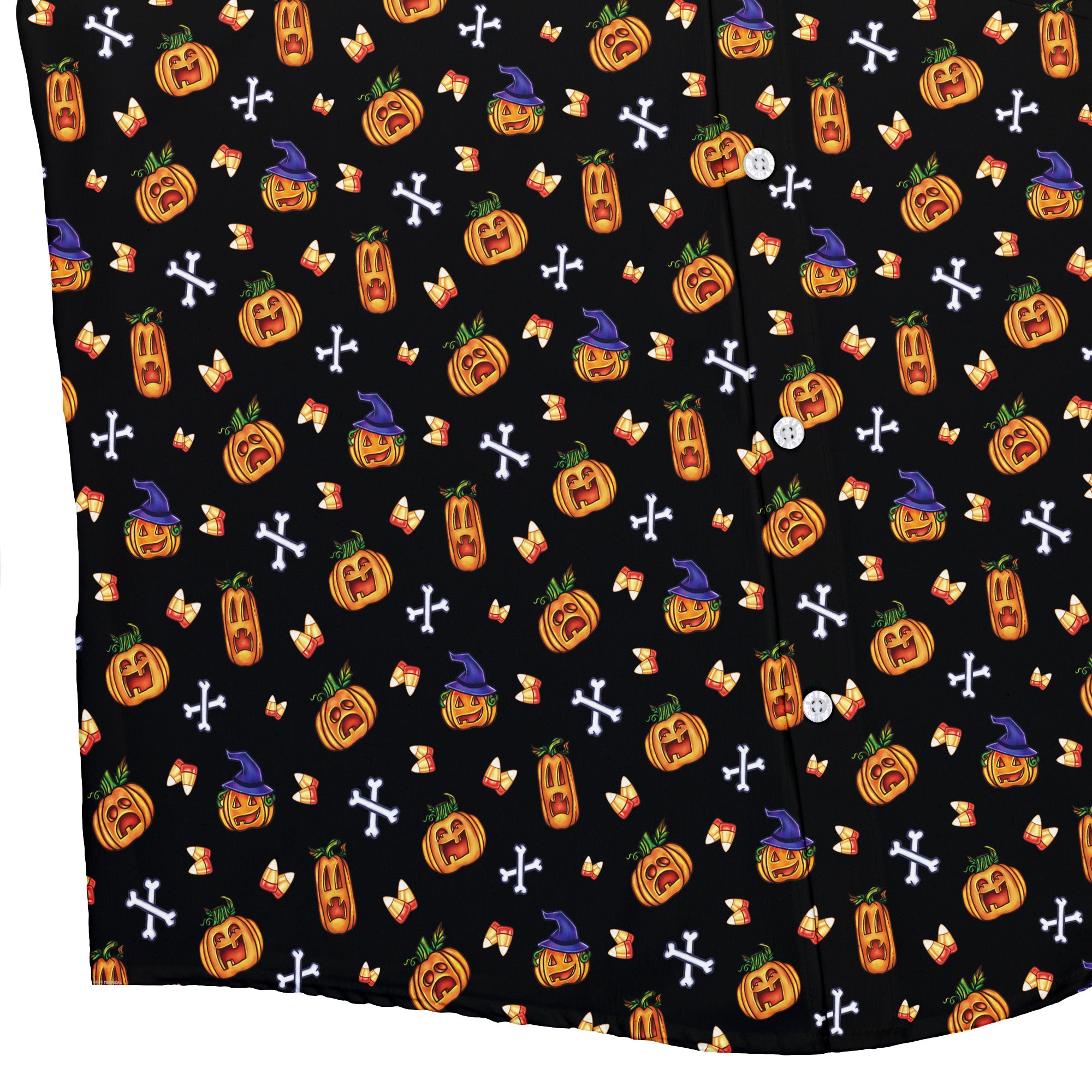 Candy Corn Pumpkins Button Up Shirt Bottom Corner
