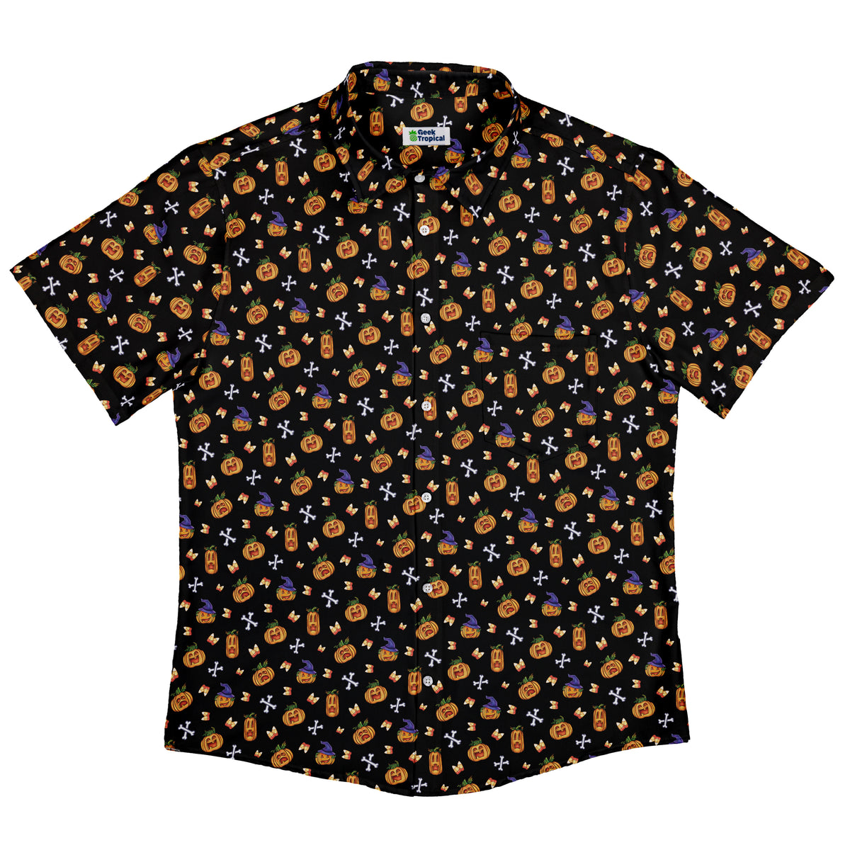 Candy Corn Pumpkins Button Up Shirt Flat Front