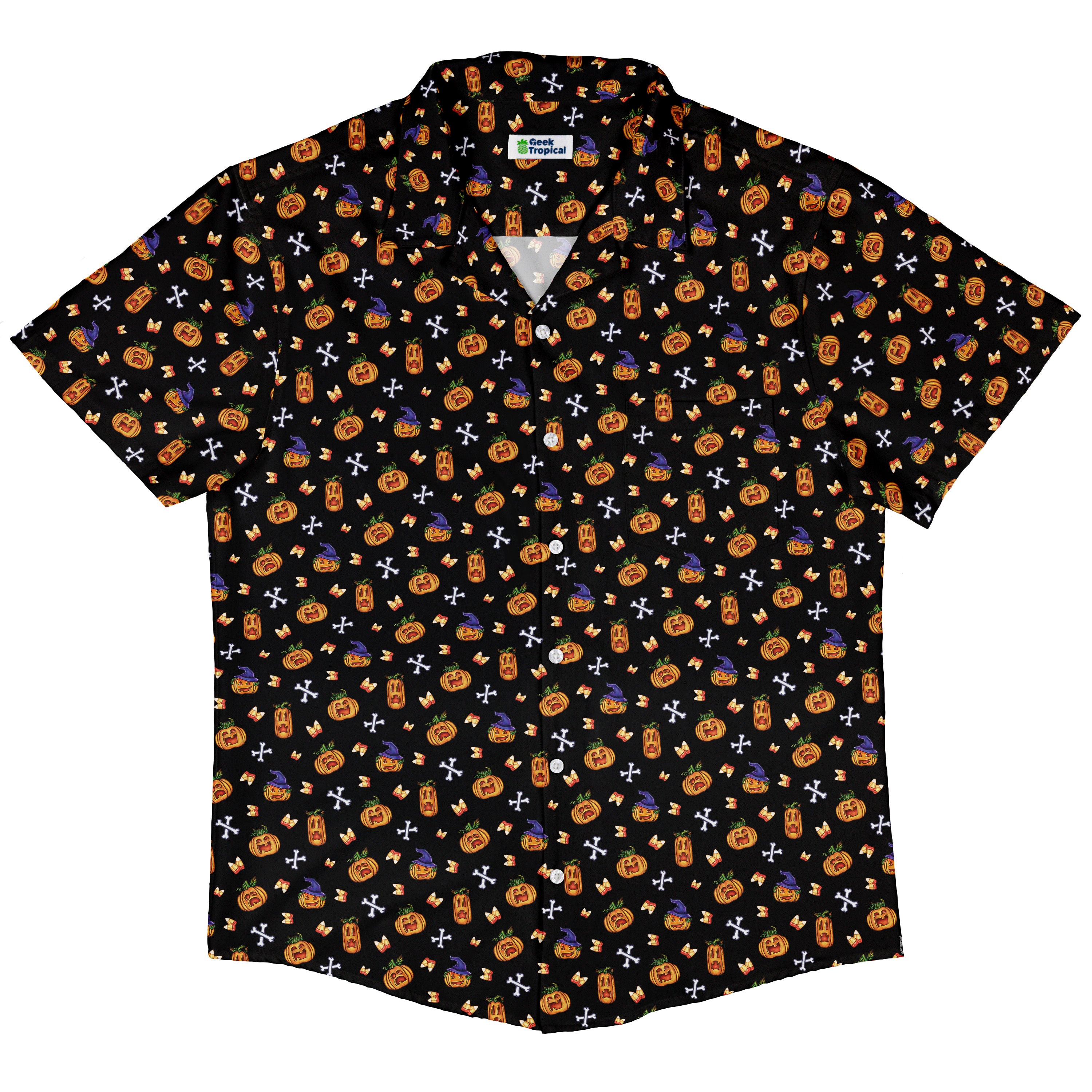 Candy Corn Pumpkins Button Up Shirt Hawaiian Front