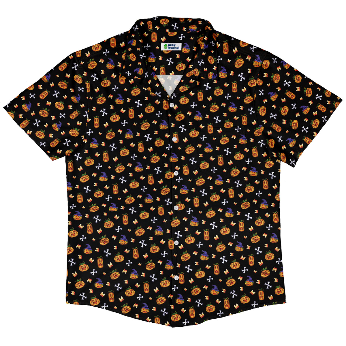 Candy Corn Pumpkins Button Up Shirt Hawaiian Front
