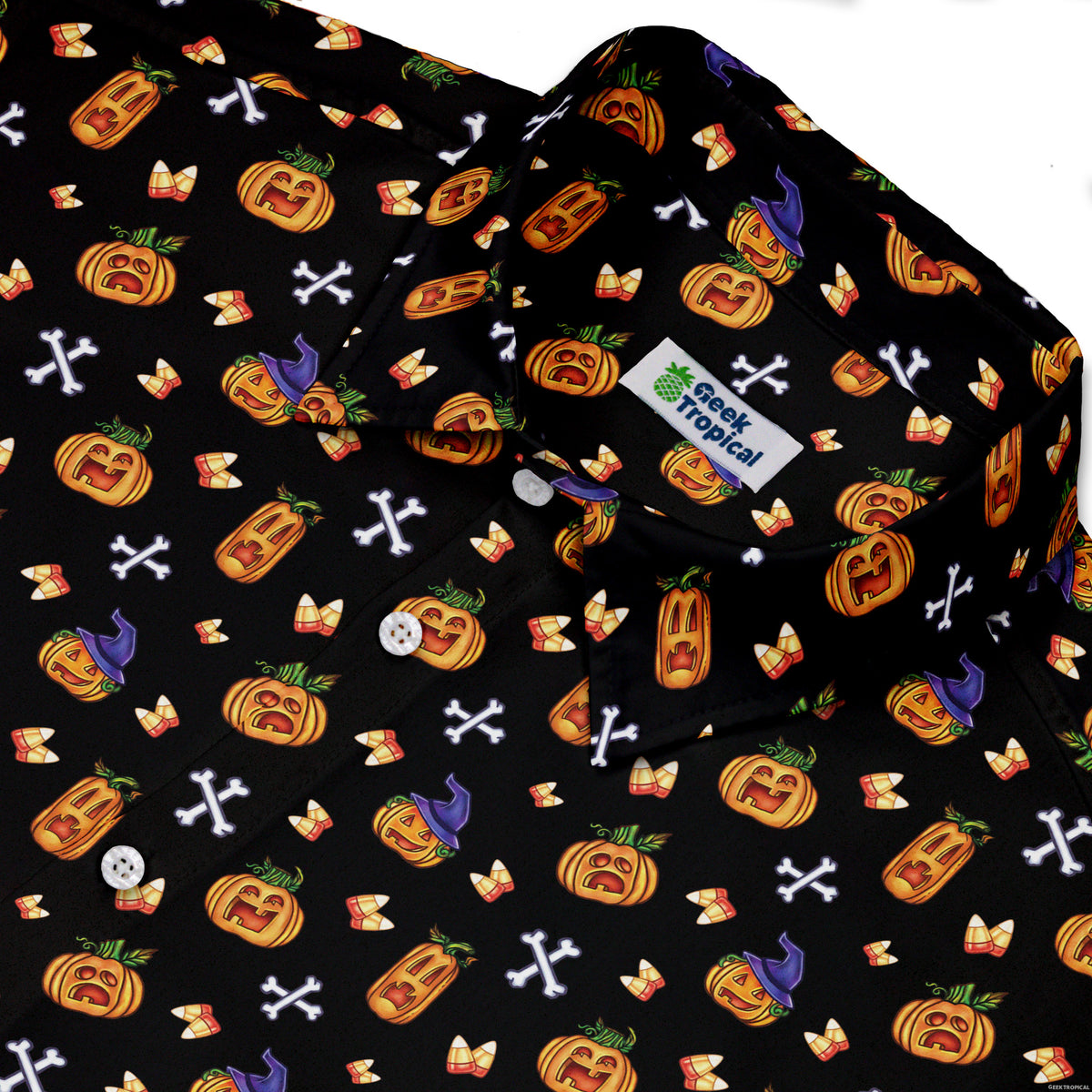 Candy Corn Pumpkins Button Up Shirt Neck