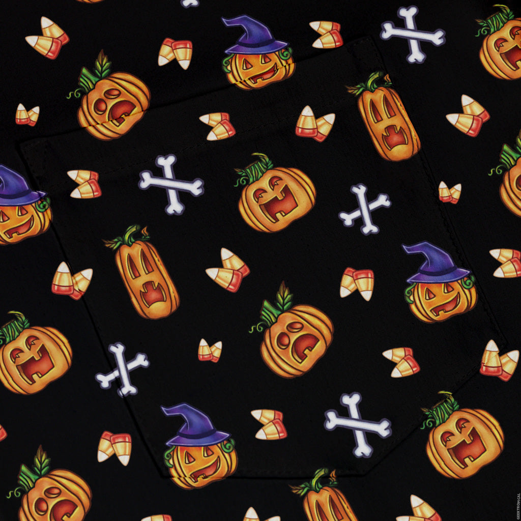 Candy Corn Pumpkins Button Up Shirt Pocket