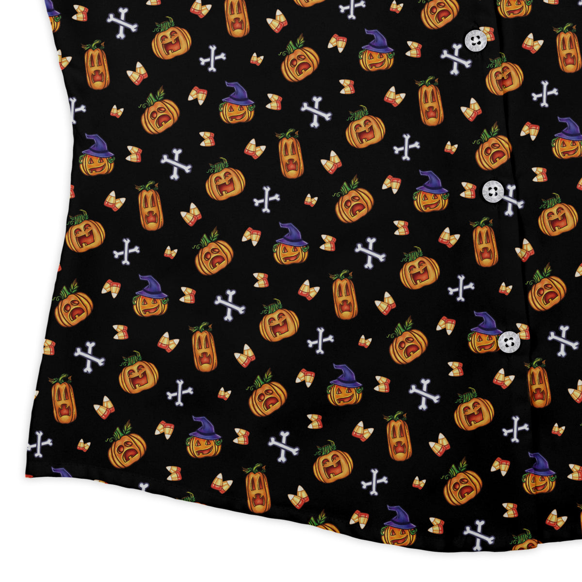 Candy Corn Pumpkins Curvy Button Up Shirt womens corner