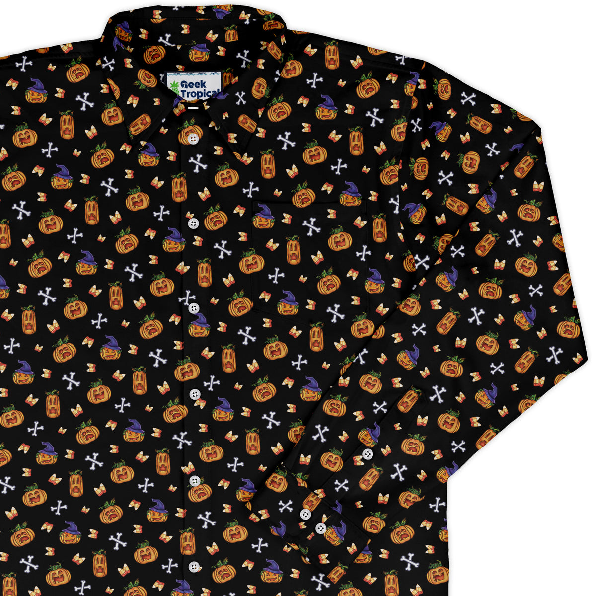 Candy Corn Pumpkins Long Sleeve Button Up Shirt Old Long Sleeve Button Up Shirt cover