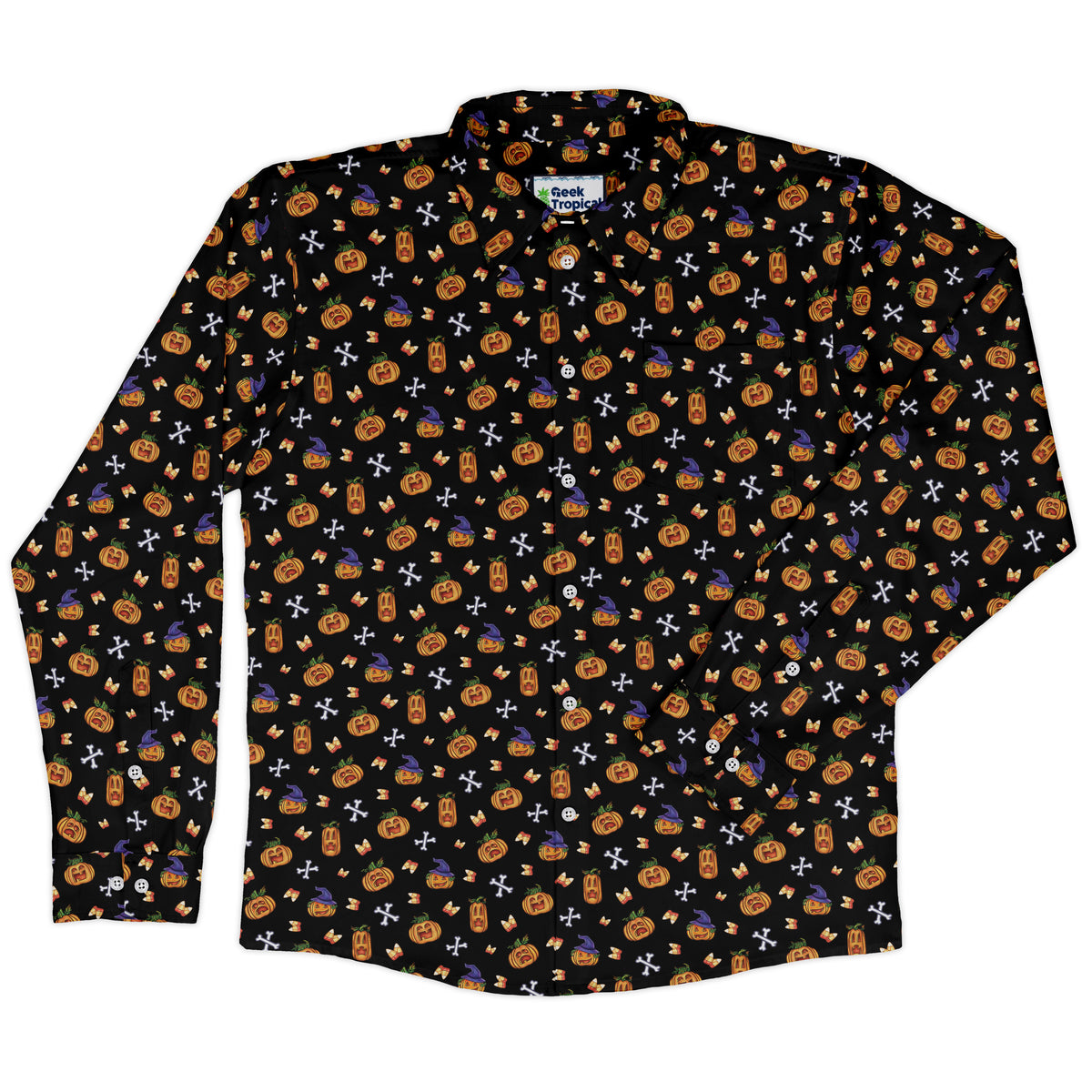 Candy Corn Pumpkins Long Sleeve Button Up Shirt Old Long Sleeve Button Up Shirt front
