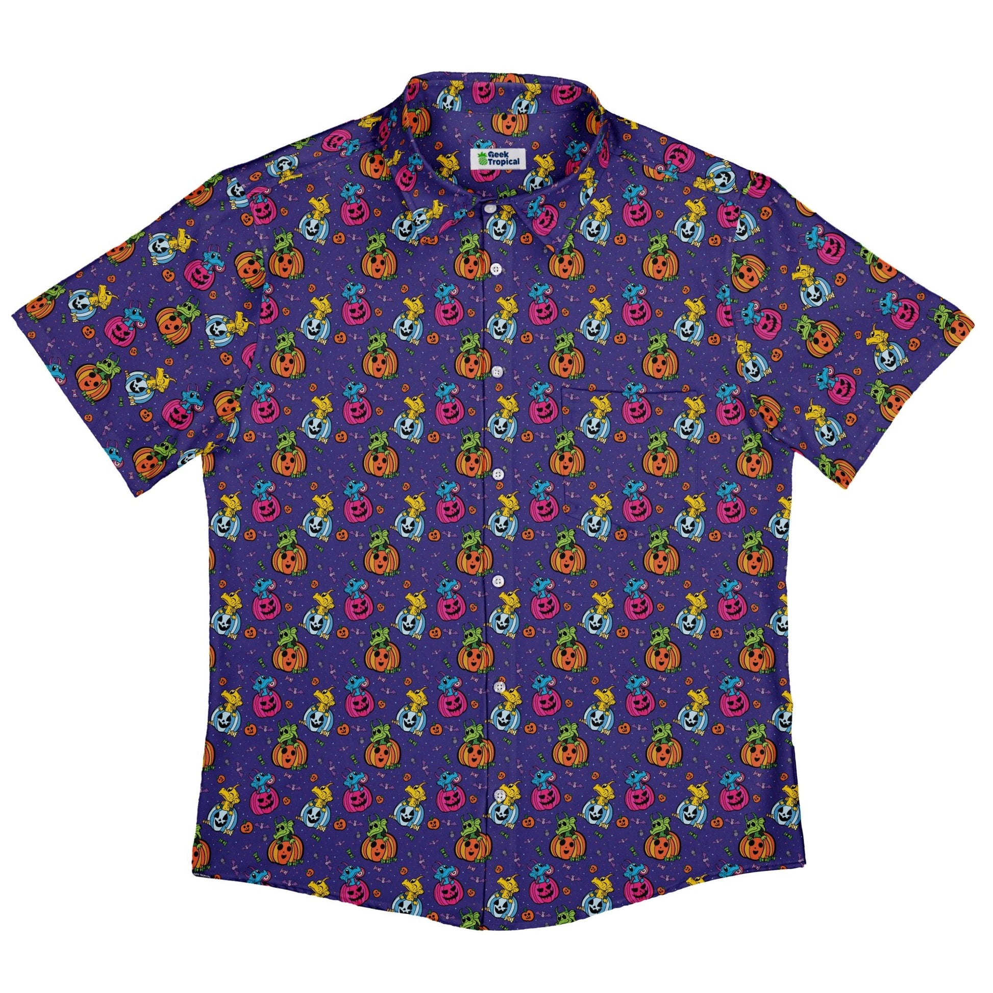 Candy Pumpkin Dragons Button Up Shirt Geek Nerd adult sizing Designed by Rose Khan Fantasy Prints