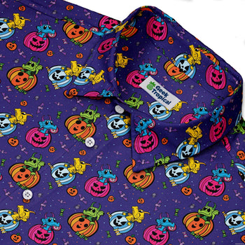 Candy Pumpkin Dragons Button Up Shirt Geek Nerd adult sizing Designed by Rose Khan Fantasy Prints