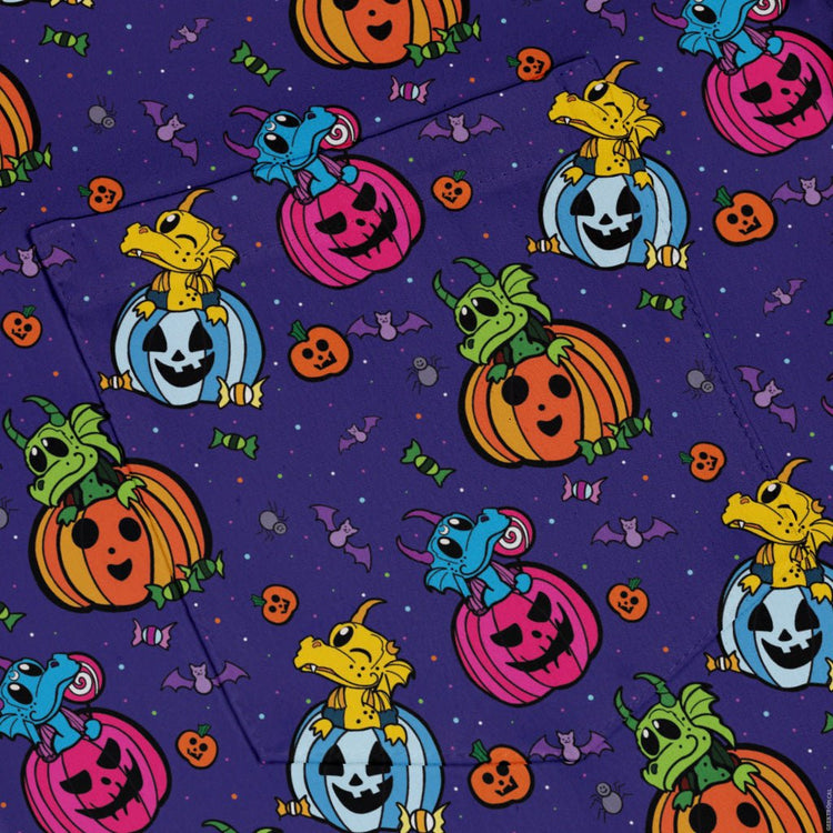 Candy Pumpkin Dragons Button Up Shirt Geek Nerd adult sizing Designed by Rose Khan Fantasy Prints