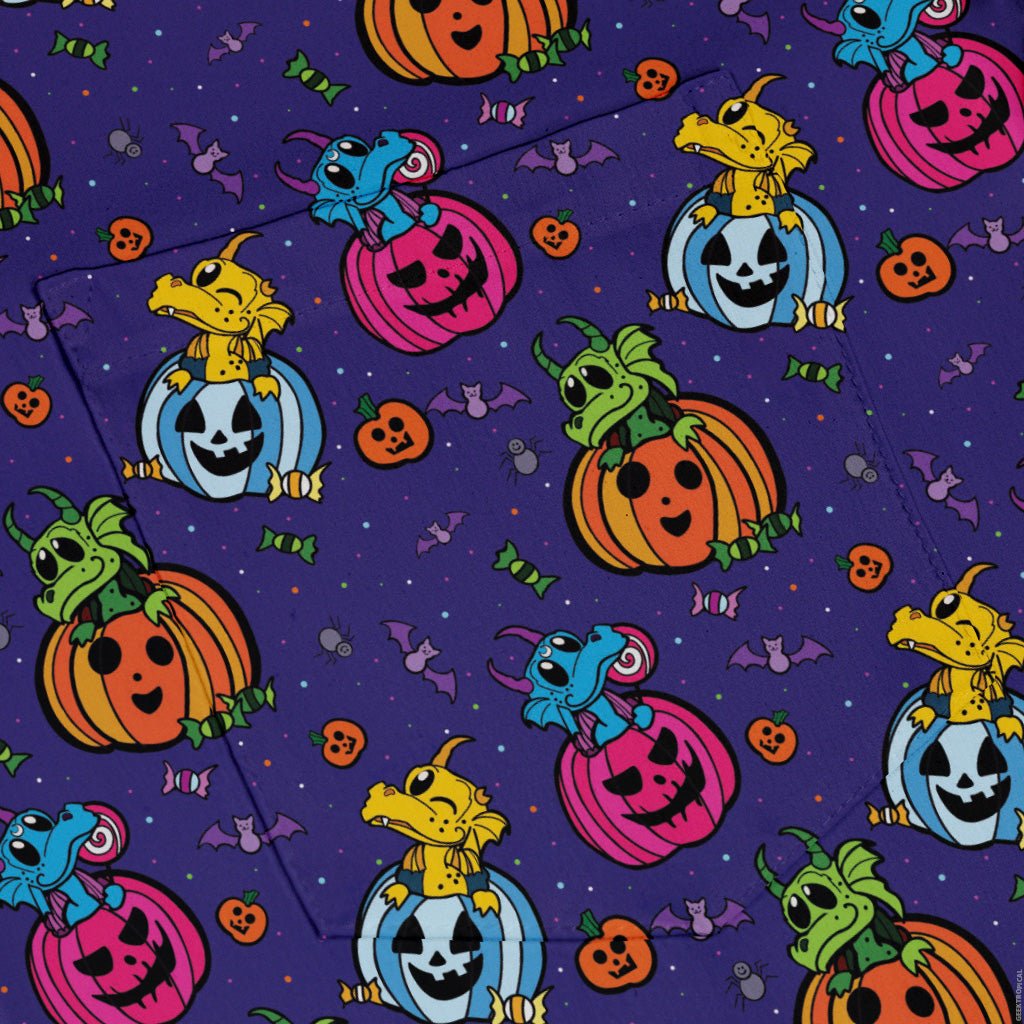Candy Pumpkin Dragons Button Up Shirt Geek Nerd adult sizing Designed by Rose Khan Fantasy Prints