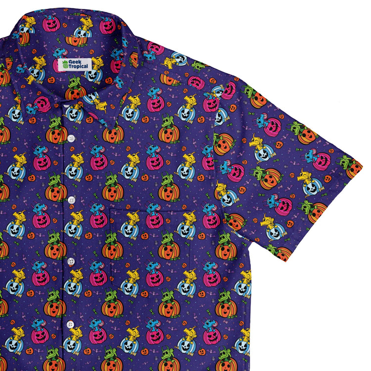 Candy Pumpkin Dragons Button Up Shirt Geek Nerd adult sizing Designed by Rose Khan Fantasy Prints