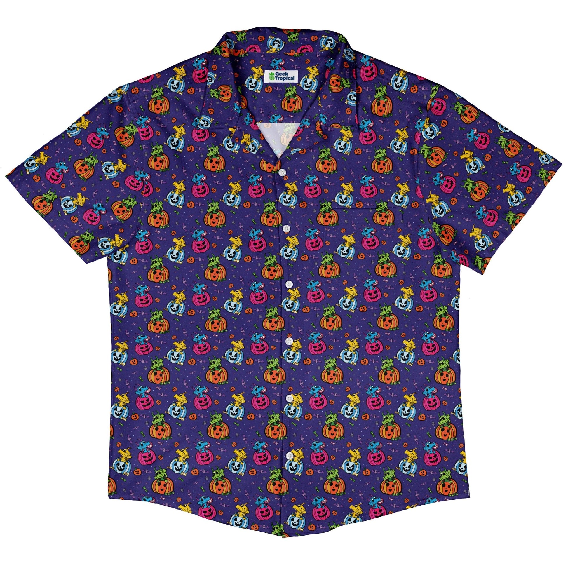 Candy Pumpkin Dragons Button Up Shirt Geek Nerd adult sizing Designed by Rose Khan Fantasy Prints