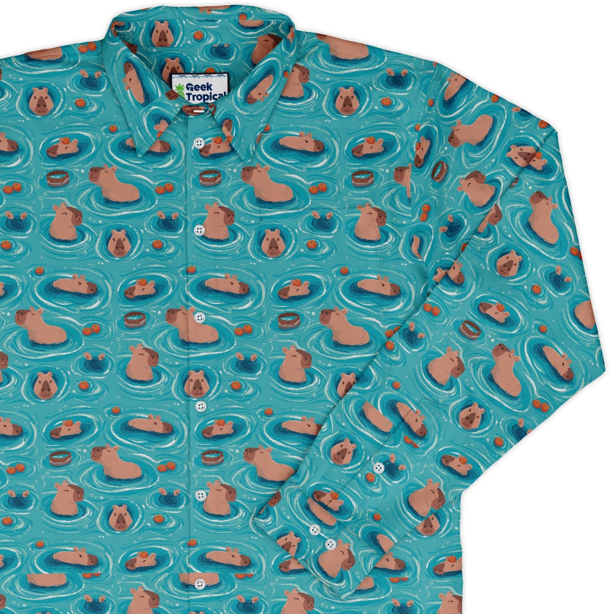 Capybara Springs Long Sleeve Button Up Shirt Geek Nerd 0925 adult sizing All Adult Button Up Shirts