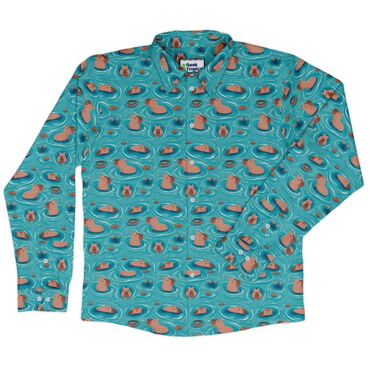 Capybara Springs Long Sleeve Button Up Shirt Geek Nerd 0925 adult sizing All Adult Button Up Shirts