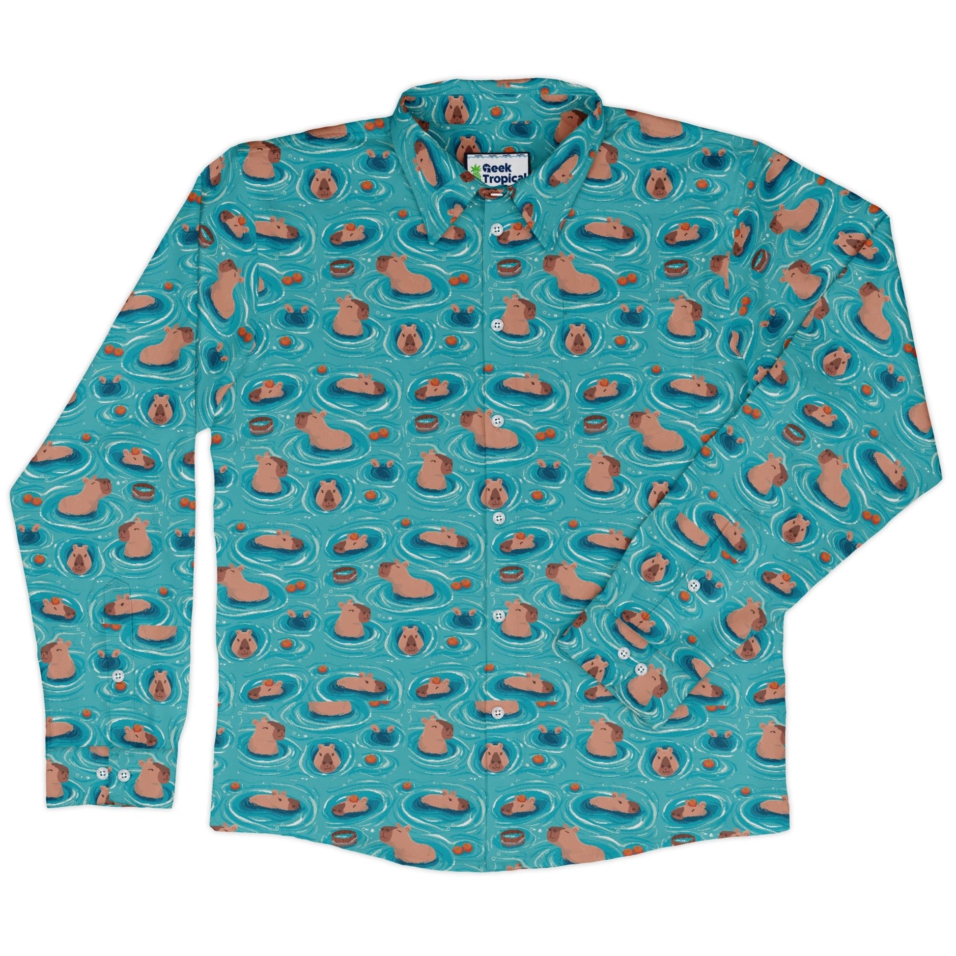 Capybara Springs Long Sleeve Button Up Shirt Geek Nerd 0925 adult sizing All Adult Button Up Shirts