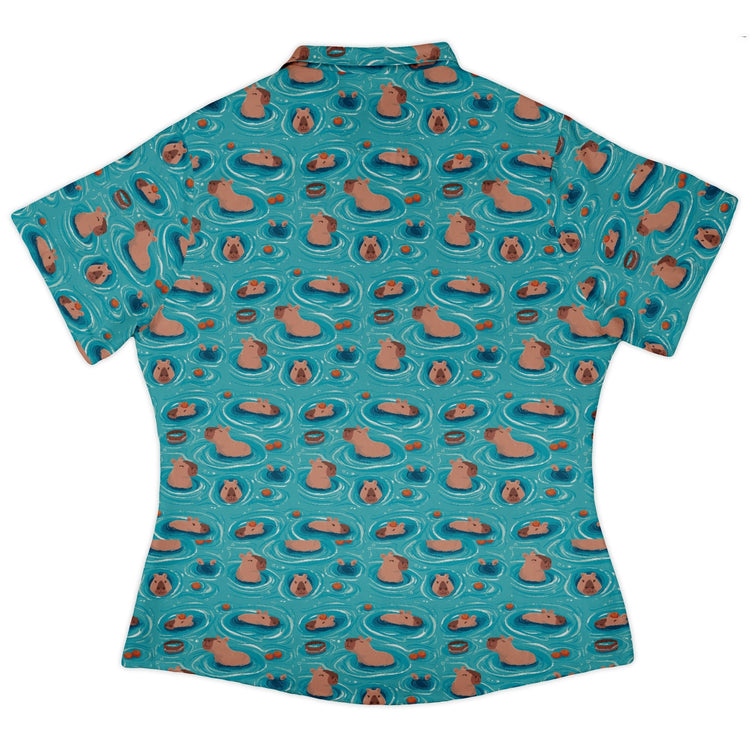 Capybara Springs Curvy Button Up Shirt Geek Nerd 0925 All Adult Button Up Shirts Animal Patterns