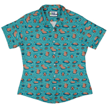 Capybara Springs Curvy Button Up Shirt Geek Nerd 0925 All Adult Button Up Shirts Animal Patterns
