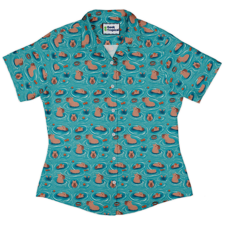 Capybara Springs Curvy Button Up Shirt Geek Nerd 0925 All Adult Button Up Shirts Animal Patterns