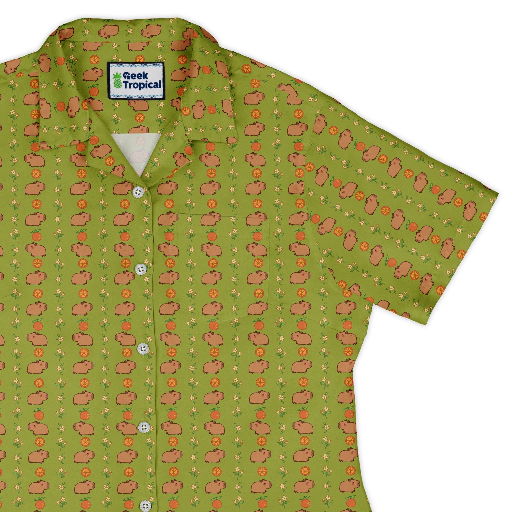 Clearance Ready - to - Ship Capybaras Curvy Button Up Shirt Geek Nerd animal patterns Clearance Design by Ardi Tong