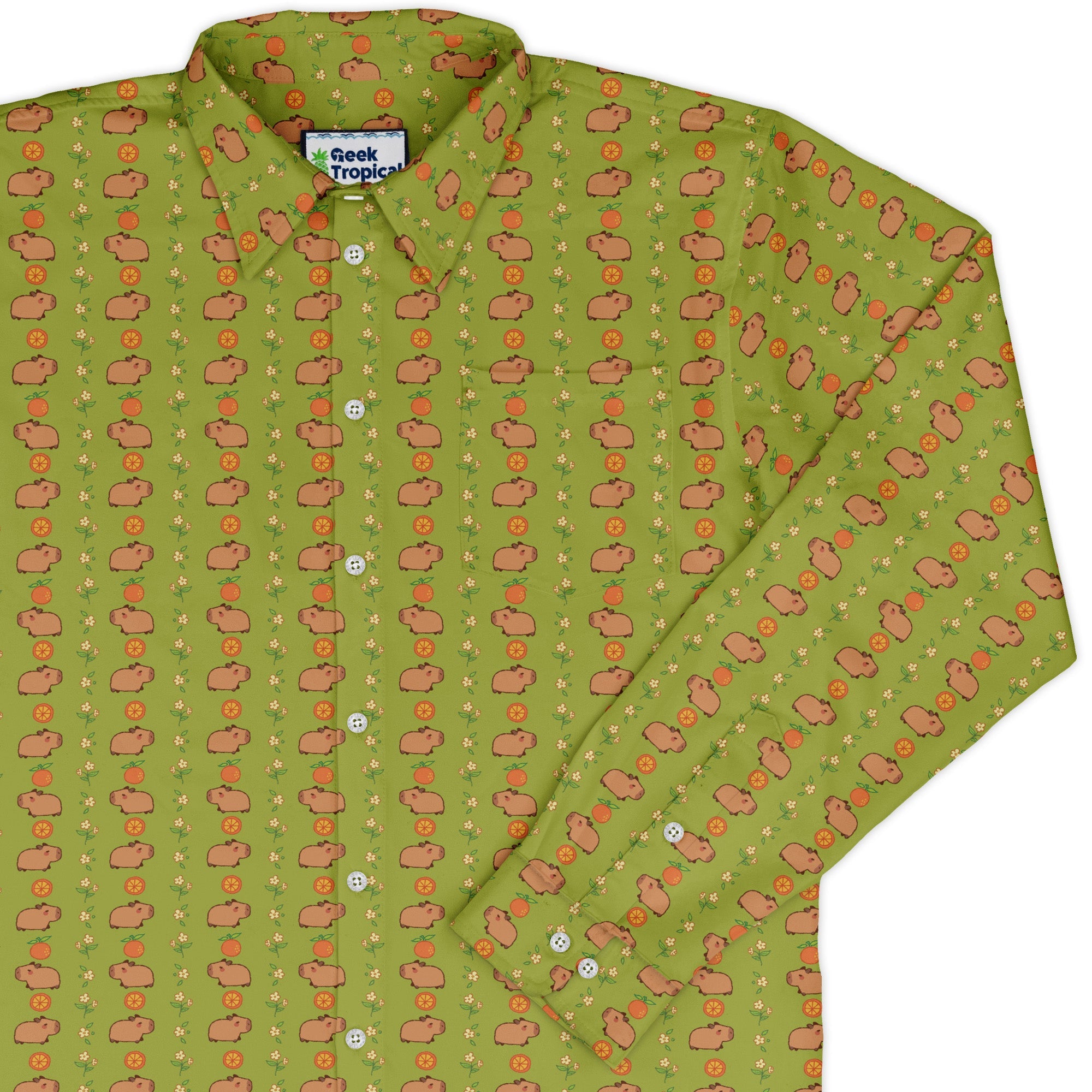 Capybaras Long Sleeve Button Up Shirt Geek Nerd adult sizing animal patterns Design by Ardi Tong