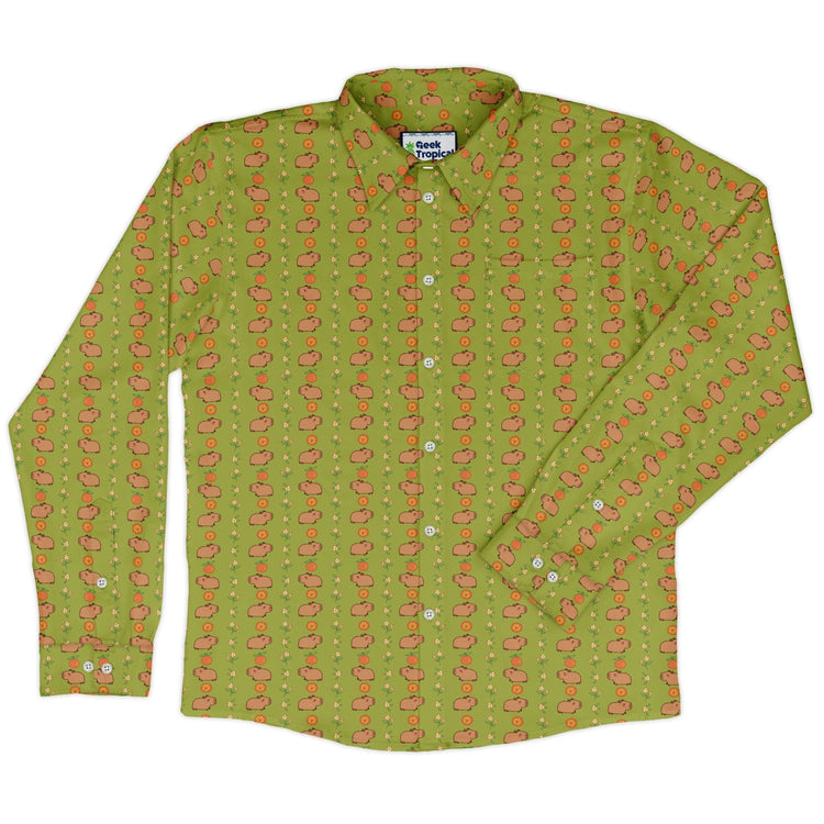 Capybaras Long Sleeve Button Up Shirt Geek Nerd adult sizing animal patterns Design by Ardi Tong