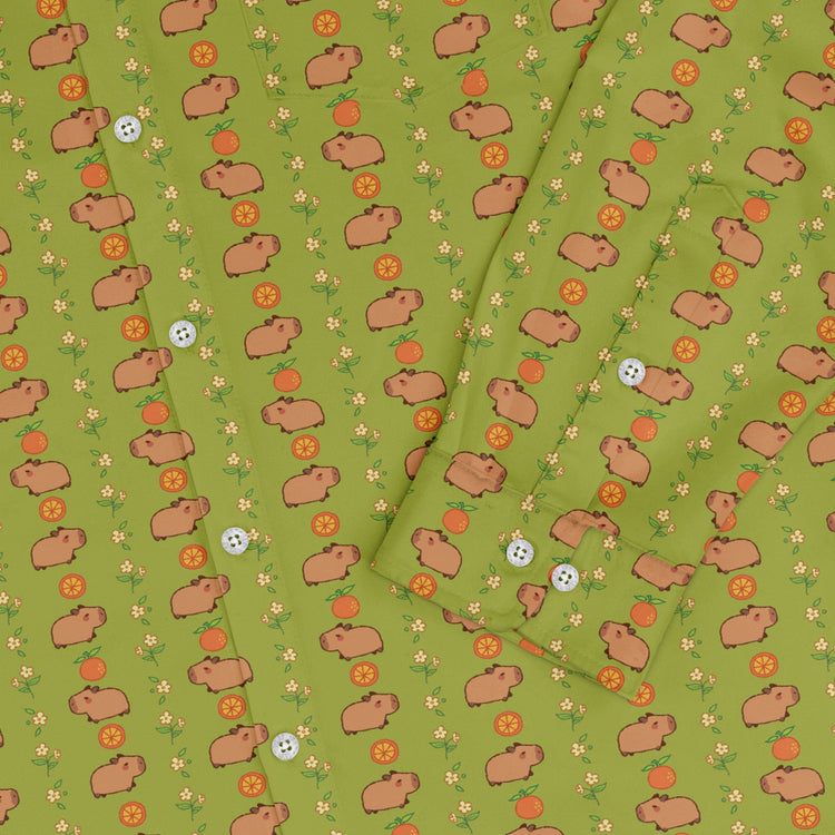 Capybaras Long Sleeve Button Up Shirt Geek Nerd adult sizing animal patterns Design by Ardi Tong
