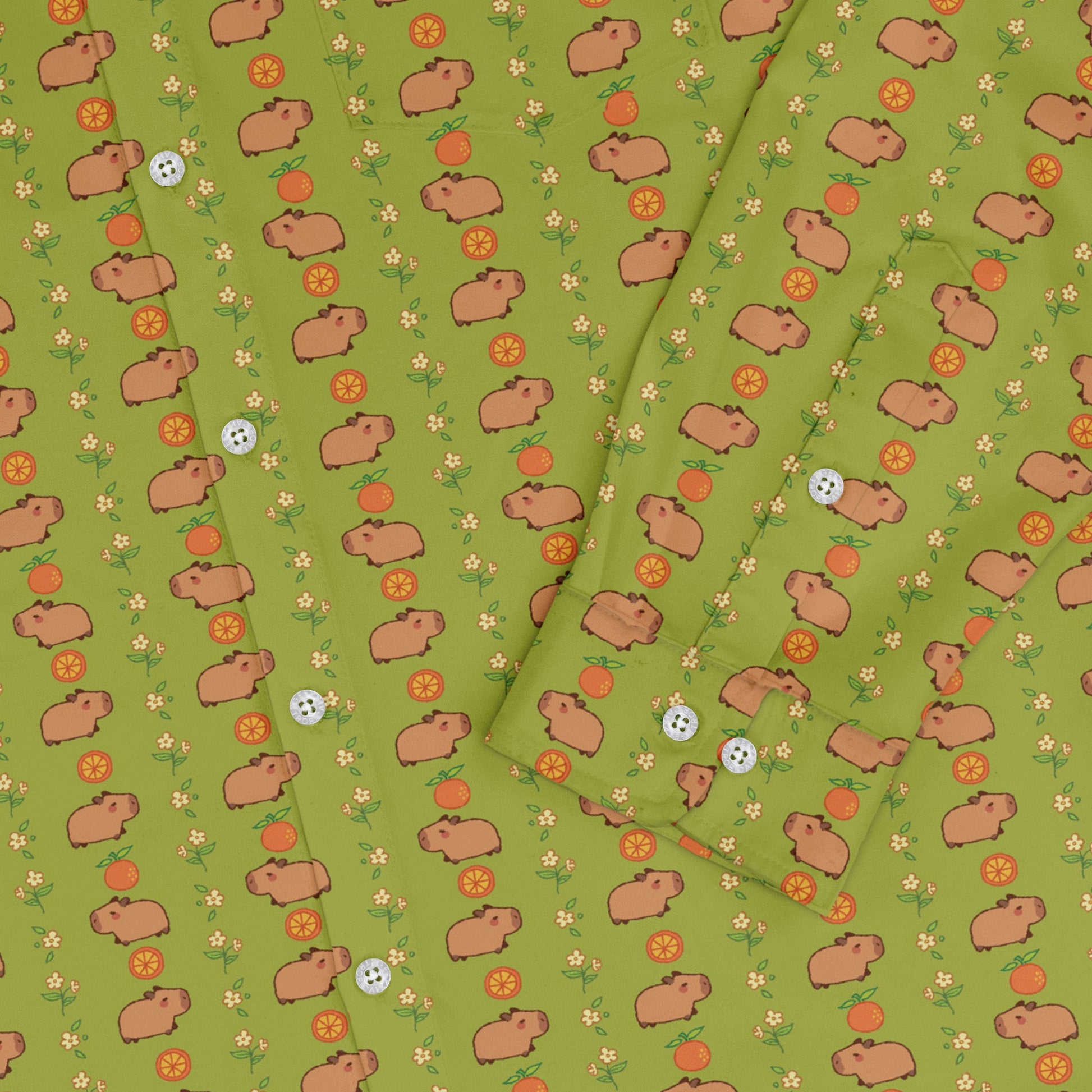Capybaras Long Sleeve Button Up Shirt Geek Nerd adult sizing animal patterns Design by Ardi Tong