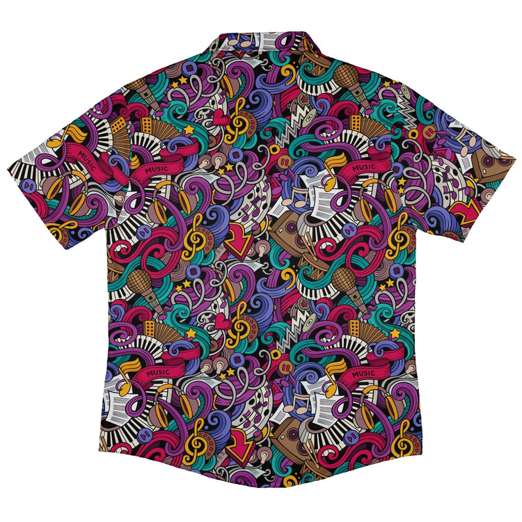 Cartoon Music Doodles Button Up Shirt - adult sizing - Maximalist Patterns - music print
