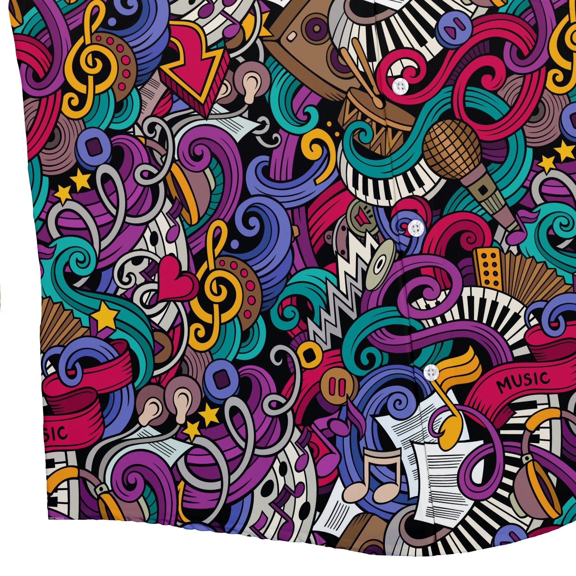 Cartoon Music Doodles Button Up Shirt - adult sizing - Maximalist Patterns - music print