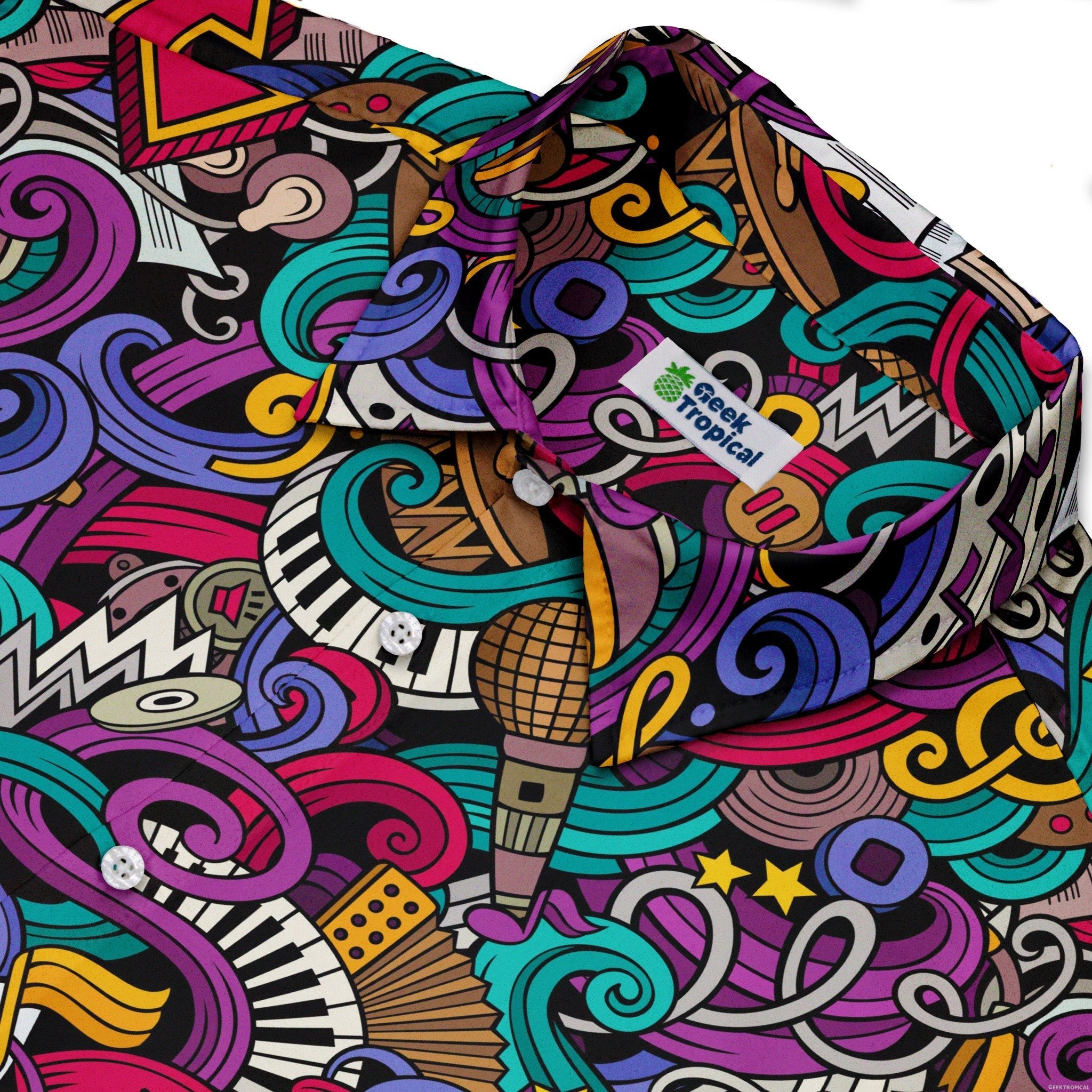 Cartoon Music Doodles Button Up Shirt - adult sizing - Maximalist Patterns - music print