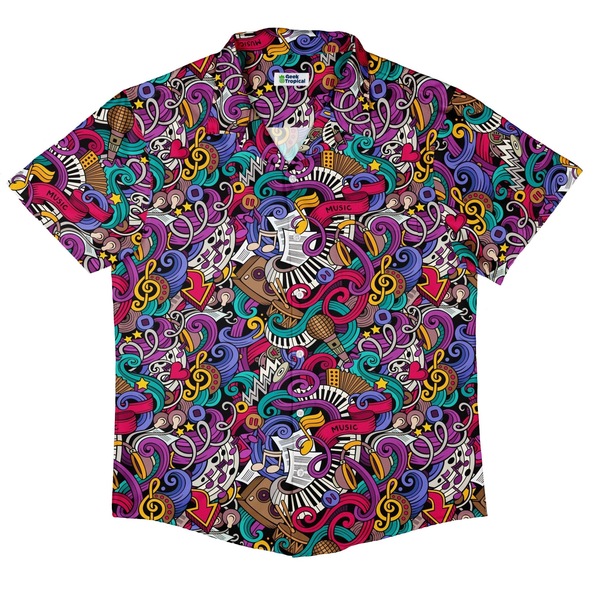 Cartoon Music Doodles Button Up Shirt - adult sizing - Maximalist Patterns - music print