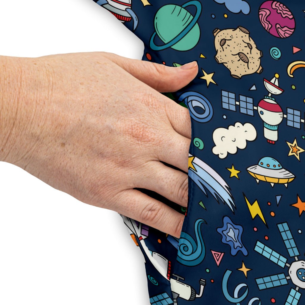 Cartoon Space Objects Outer Space Navy Dress Geek Nerd lx - C Maximalist Patterns outer space & astronaut print
