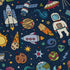Cartoon Space Objects Outer Space Navy Long Sleeve Button Up Shirt Geek Nerd adult sizing FLOW DESC WRITING Maximalist Patterns