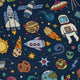Cartoon Space Objects Outer Space Navy Long Sleeve Button Up Shirt Geek Nerd adult sizing FLOW DESC WRITING Maximalist Patterns