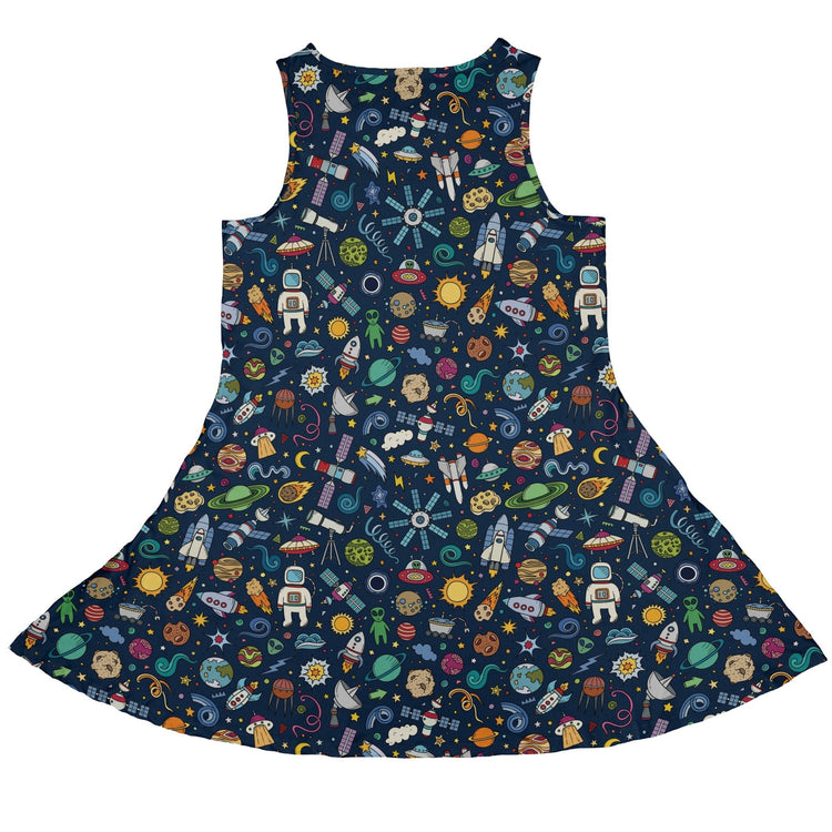 Cartoon Space Objects Outer Space Navy Dress Geek Nerd lx - C Maximalist Patterns outer space & astronaut print