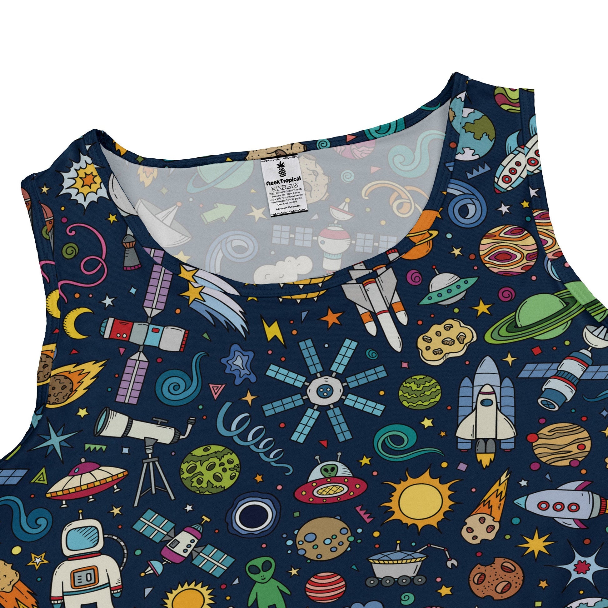 Cartoon Space Objects Outer Space Navy Dress Geek Nerd lx - C Maximalist Patterns outer space & astronaut print