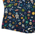 Cartoon Space Objects Outer Space Navy Curvy Button Up Shirt Geek Nerd Maximalist Patterns outer space & astronaut print women