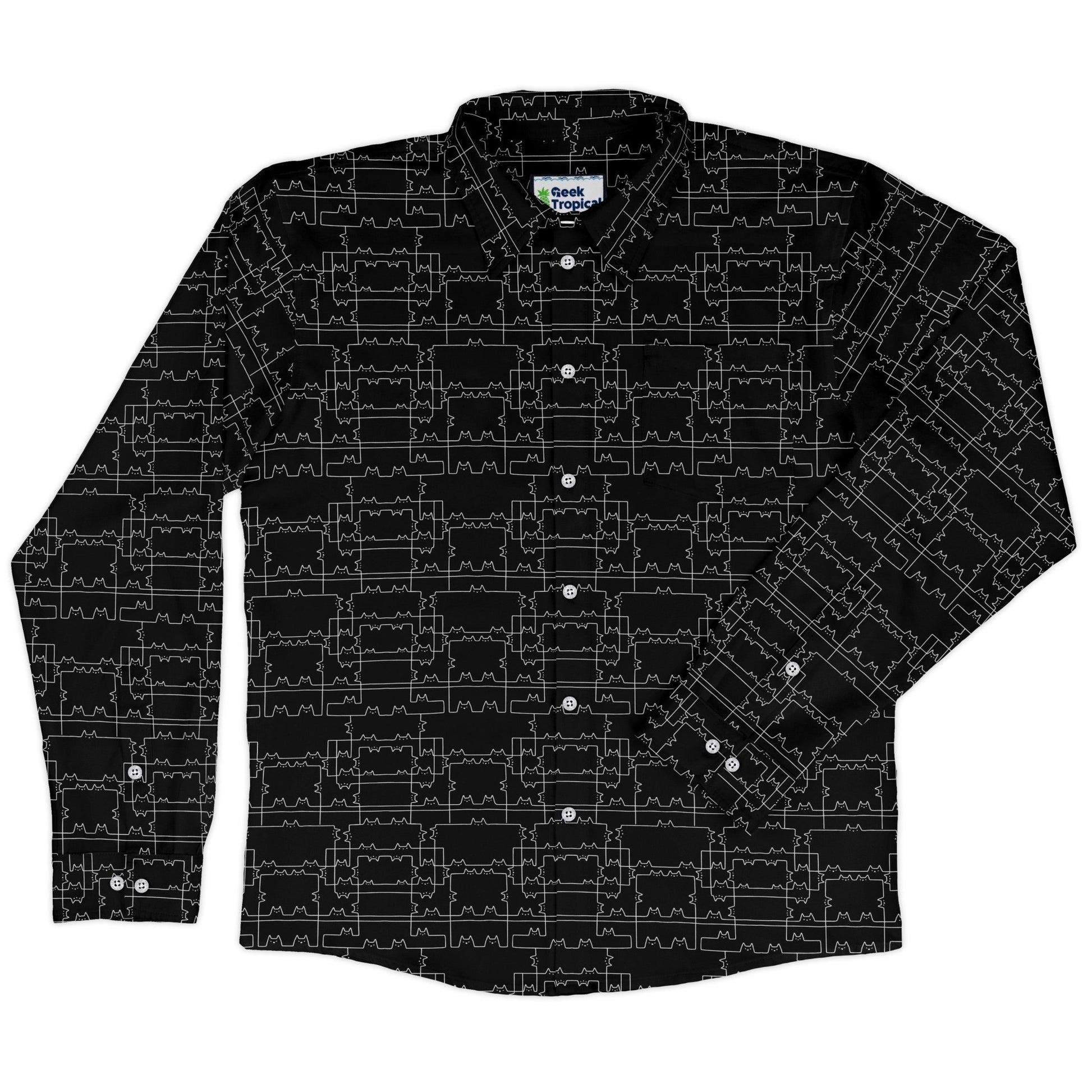Cat Geometric Cubism Long Sleeve Button Up Shirt Geek Nerd 0925 adult sizing All Adult Button Up Shirts