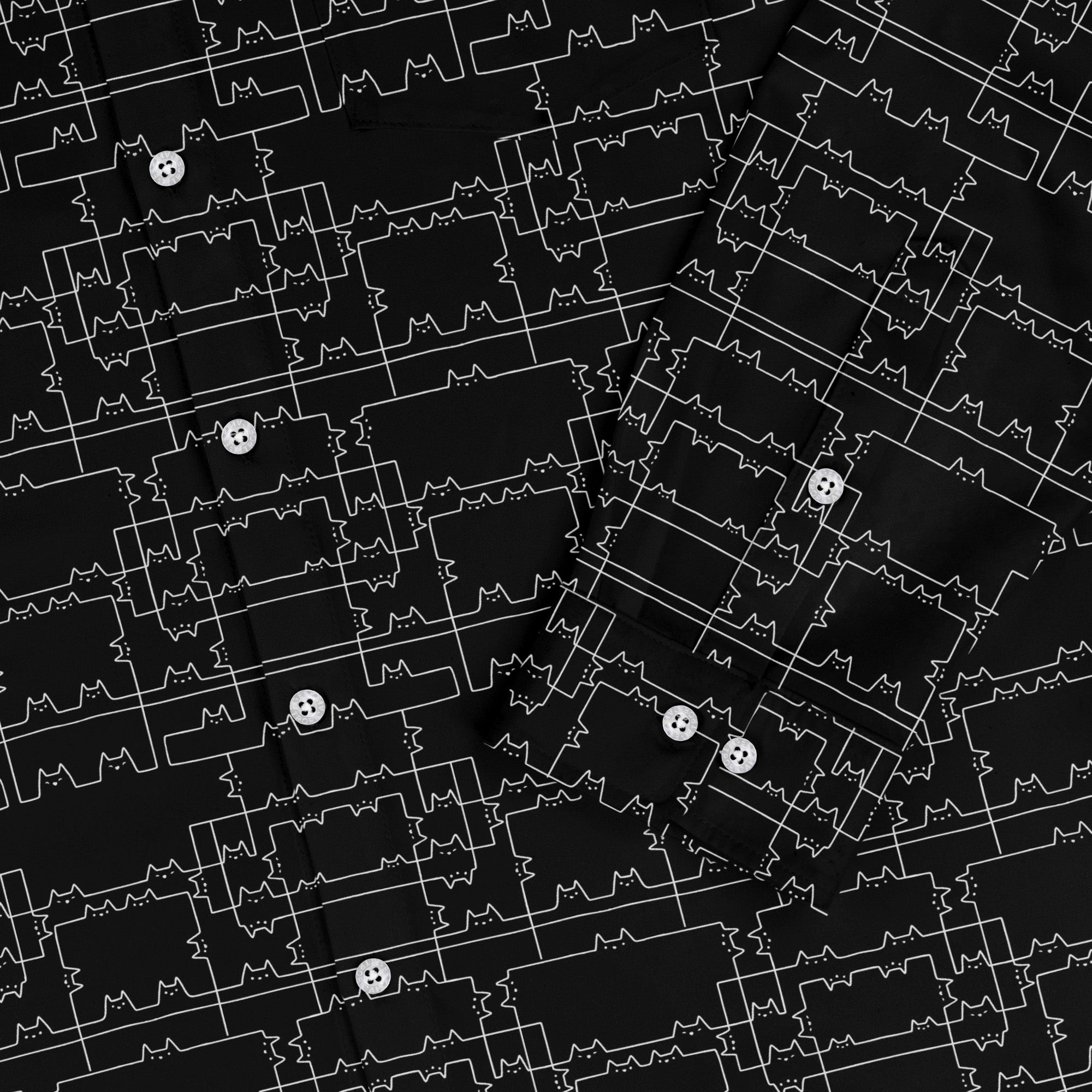 Cat Geometric Cubism Long Sleeve Button Up Shirt Geek Nerd 0925 adult sizing All Adult Button Up Shirts