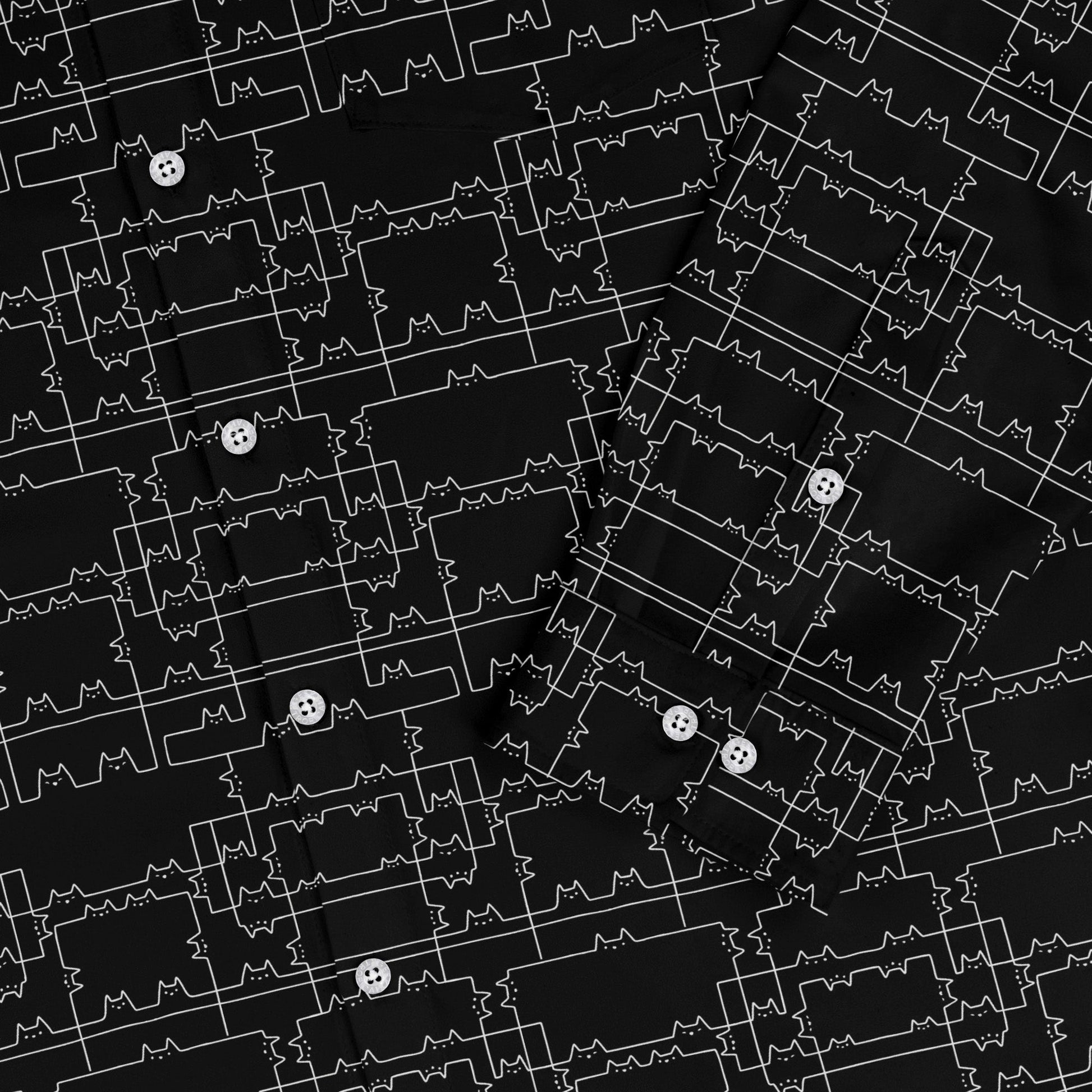 Cat Geometric Cubism Long Sleeve Button Up Shirt Geek Nerd 0925 adult sizing All Adult Button Up Shirts