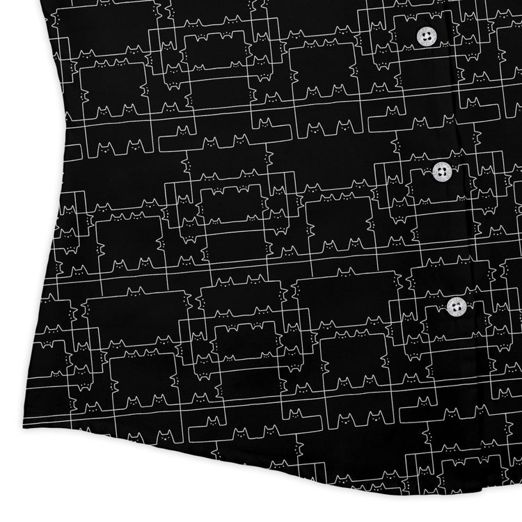 Cat Geometric Cubism Curvy Button Up Shirt Geek Nerd 0925 All Adult Button Up Shirts Animal Patterns